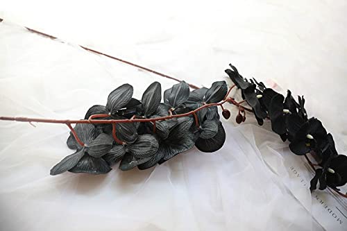 Rikyo 8 Heads Faux Black Orchid,40" Bouquets 2 Stem Phalaenopsis No Fade Petals Fake Flowers Forever Plants for Home Decoration, Office Decor,Wedding Party Decoration - color: Black