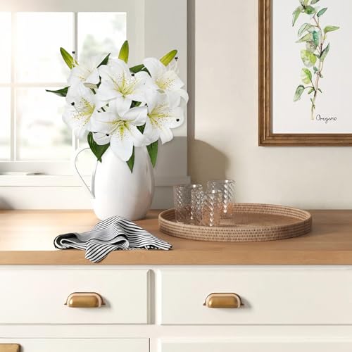 Oairse Artificial Tiger Lily Silk Flowers - 3 Pcs Faux Lily Flower 14.9" Fake Lilies Bouquets Faux Stargazer Lilies Stem with 6 Heads & 3 Buds for Indoor Outdoor Home Table Wedding Decor (White) - color: White