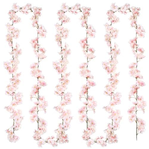 2 Packs Cherry Blossom Garland Pink Flowers Garland Hanging Silk Flowers Garland Hanging Sakura Flower Vines for Home Wedding Party Arch Office Garden Sakura Spring Decor (Cherry Pink) - color: Cherry Pink, size: 2PCS