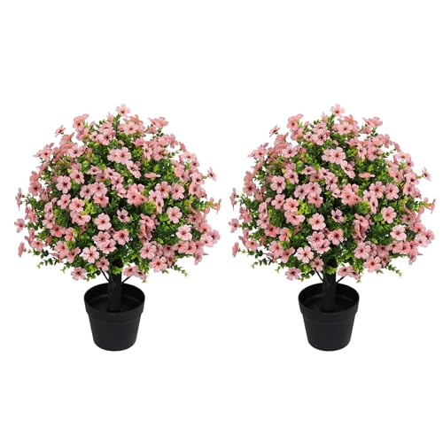 24" Artificial Potted Plants Outdoor Set of 2, UV Resistant Faux Pink Daisy Mums Flowers with Eucalyptus, Decorative Plants in Pots for Front Porch, Patio & Entryway - color: Pink, size: 24in Daisy Eucalyptus