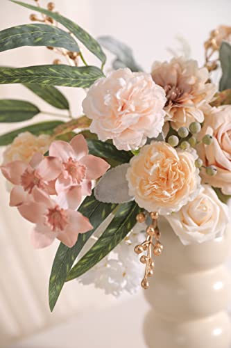 rongflower Artificial Flowers Combo Box Set Champagne Fake Flower Leaf Box with Stems for DIY Wedding Bouquets Centerpieces Arch Arrangement Baby Shower Party Home Decorations - color: Champagne White Coffee