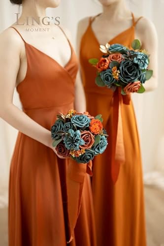 Ling's moment Artificial Flowers, 50Pcs 3" Roses in Teal Shades, Realistic DIY Foam Floral Decor for Wedding Bouquets/Centerpieces, Outdoor Party Backdrops, Room/Table, and Garden/Pot Decorations - color: Shade of 1970s, size: 50Pcs