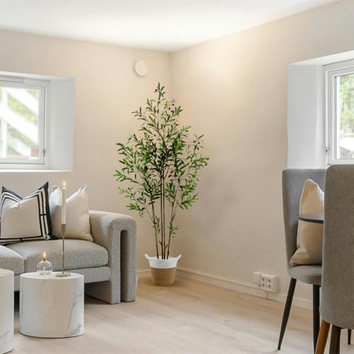 Warmplants 6ft (71”) Artificial Olive Tree, Tall Fake Olive Plant with Basket, Faux Olive Silk Tree for Mordern Indoor Home Livingroom Office Floor Corner Décor - color: Olive, size: 6ft