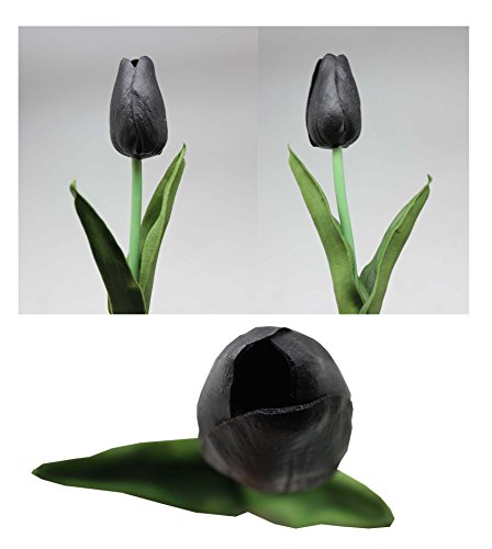 Artificial Flowers 10 Heads Mini Real Touch Artificial Tulip for Home Wedding Party Centerpiece Decoration (Black) - color: Black