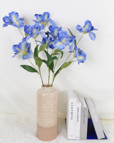 Blue Iris Silk Flowers 5Pcs 35.6" Long Stem Blue Flowers Artificial for Decorations, Artificial Iris Flowers for Wedding Centerpieces Summer Faux Flowers for Home Decor Indoor - color: Blue