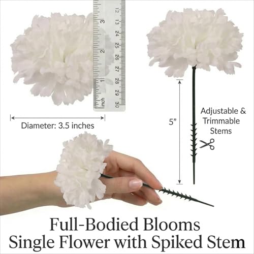 Larksilk 500 Pack Cream Carnations Artificial Flowers, Silk for Weddings | Bulk 500 cream silk carnation heads on 5in wired stems for wedding centerpieces, bouquets, arches & DIY crafts - color: Cream White, size: 500