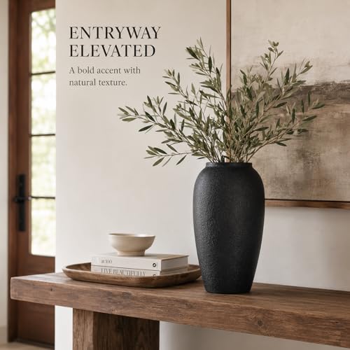 Rustic Ceramic Vase – 13.8" Large Black Ceramic Vase for Home Decor, Modern Terracotta Floor Vase for Living Room, Entryway, Kitchen, Black Vases for Centerpieces, Housewarming Gifts - color: Black, size: 13.8in