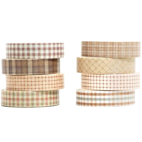 Vintage Washi Tape Set 8 Rolls Thin Retro Decorative Antique Patterns Masking Tapes for Arts, DIY Crafts, Journals, Planners, Scrapbook, Wrapping (Retro Plaid) - color: Retro Plaid
