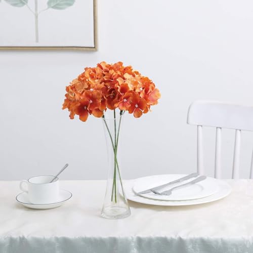 Fake Orange Hydrangea Artificial Flowers - Faux Silk Hydrangeas Flowers Heads with Stems Real Touch for Home Wedding Party Table Decor(Orange,Pack of 10) - color: Orange