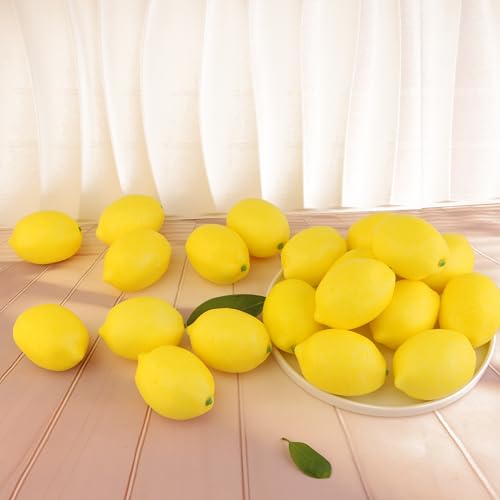 16PCS Simulation Lemon Fake Fruit Realistic Kitchen Fruit Ornaments Home Kitchen Table Ornaments Glass Jar Filler, Thanksgiving, Christmas Home Decoration (Yellow Lemon) - size: 16PCS