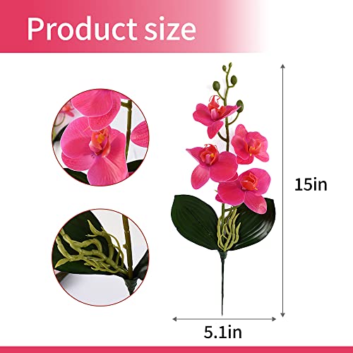 Artificial Phalaenopsis Flowers 4 Pcs, 15” Fake Silk Orchids with Stem Leaves for Home Office Wedding Party Décor (Rose) - color: Rose