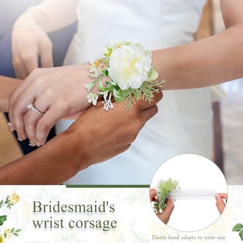 Sherr 12 Pcs White Wrist Corsage with Ribbon Wedding Wrist Flower Artificial Carnation Silk Wristband Decor for Wedding Bridal Bridesmaid Women Flower Tea Party Prom Homecoming Accessories