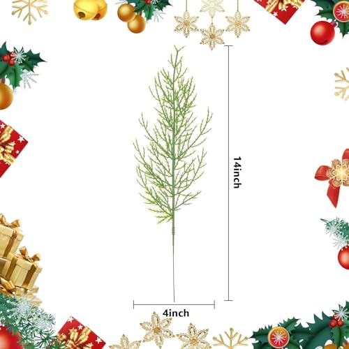 Alpurple 60 Pcs Artificial Pine Branches- 13.7 Inches Fake Greenery Pine Sprigs- Plastic Faux Pine Picks for Christmas DIY Garland Wreath Floral Home Garden Decoration - color: 60 Pcs