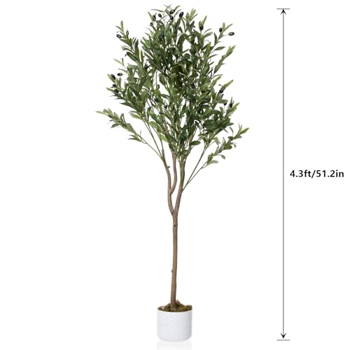 OUTLANE 4.3 FT Artificial Olive Tree with 44 Realistic Fruits, Faux Potted Plant for Indoor and Outdoor, Tall Fake Tree for Living Room, Office, Porch, Patio & Modern Farmhouse Decor - size: 5in