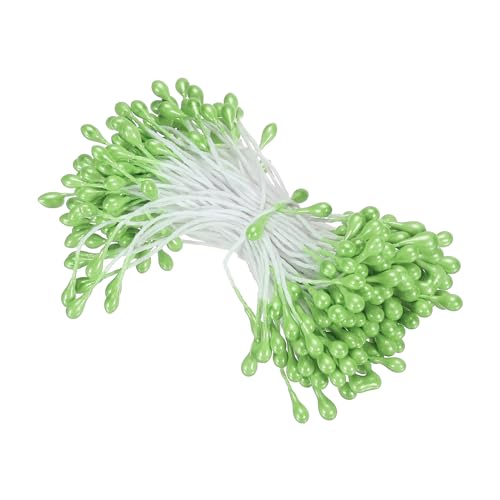 PATIKIL 3mm Double Heads Flower Stamen, 150 Pcs Artificial Flower Stamen Pistil Matt Pearl Floral Stamen for DIY Christmas Card Wedding Decoration, Lawn Green - color: Lawn Green