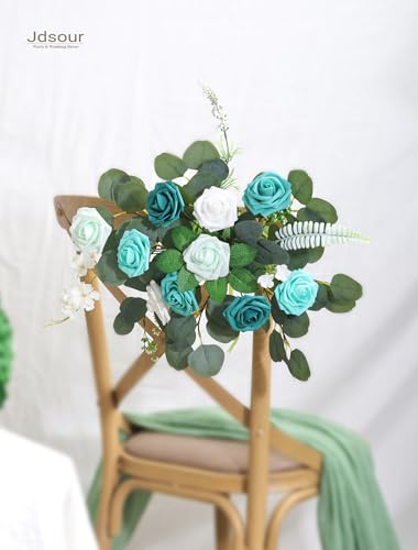 25pcs Artificial Flower，Real Looking Foam Roses w/Stem for DIY Wedding Bouquets Centerpieces Bridal Shower Party Decor-Shades of Teal Green - color: Shades of Teal Green