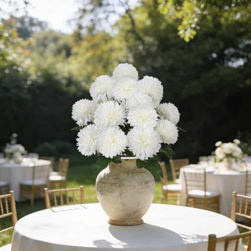 Zythrem Artificial Flowers for Cemetery 19" White Flowers Artificial Chrysanthemum Flowers Silk Floral Arrangements for Mother's Day Home Decor Memorial Day Wedding Table Centerpiece 2 Bouquets - color: White1