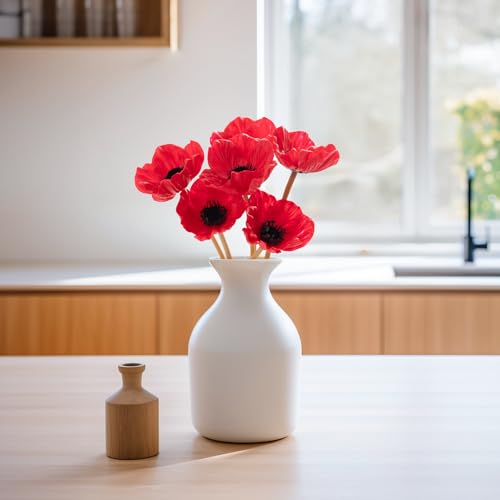 Floral Kingdom Artificial Anemone Poppy Flower,Red Real Touch Latex,10 inch,7Pack,for Home Teble Decor,Wedding Bouquet - color: Red
