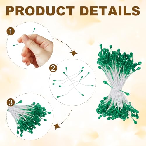 PATIKIL 3mm Double Heads Flower Stamen, 150 Pcs Artificial Flower Stamen Pistil Matt Pearl Floral Stamen for DIY Christmas Card Wedding Decoration, Green - color: Green