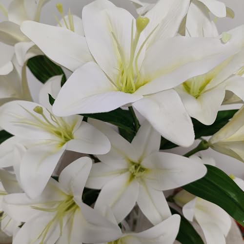 White Lilies Artificial Flowers,6 Pcs Faux Lily Flowers,23 Inch Long Stem Tiger Lily Branch with 3 Full Blooms and 4 Leaves, Latex Real Touch Lilium Flower for Wedding Bouquet - color: White