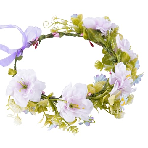 Purple Flower Crown Headband, Artificial Rose Daisy Floral Headpiece, Fairy Boho Bridal Flower Crown for Women Girls Maternity Renaissance Weeding Festivals Birthday Hair Accessories - color: Rose Daisy Purple