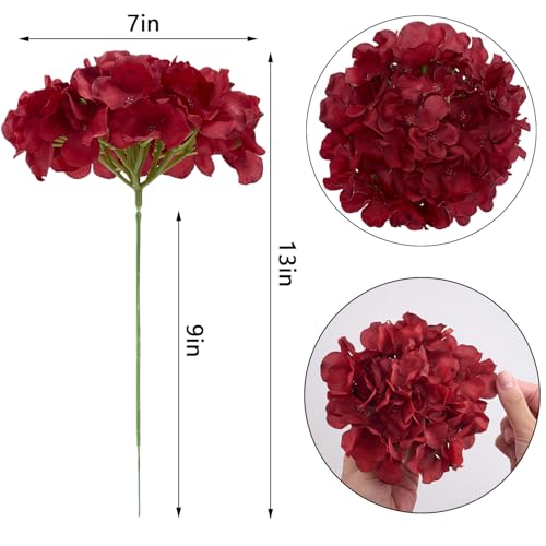 Hydrangea Silk Flowers Heads with 10 Stems Burgundy Artificial Hydrangea Flower Head for Wedding Centerpieces Bouquets DIY Floral Decor Home Decoration - color: 10pcs Burgundy, size: Large