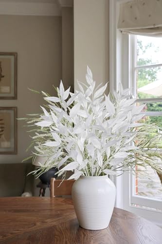 DILATATA 32 inch White Artificial Eucalyptus Spray Fall Eucalyptus Leaves Autumn Leaf Branches Faux Fall Stems for Floral Arrangement Autumn Festival Thanksgiving Decor - color: White#