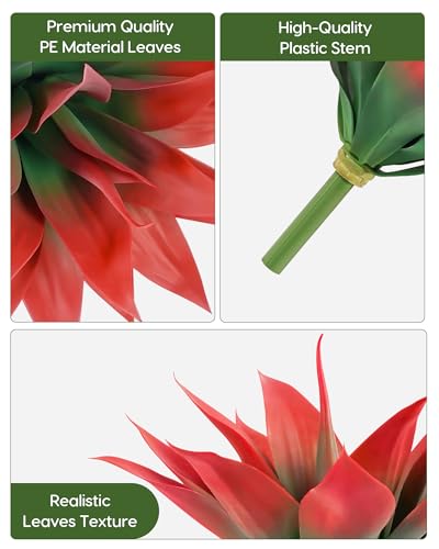 Velener Fake Agave Artificial Plant, Red Fake Plant for Room Decor, Unpotted Faux Agave Stems Plant for Fall Outdoor/Indoor Decor, 14 inches, Set of 2 - color: Hard-red