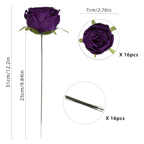 INSUNSIX Artificial Roses,16PCS Purple Flowers 2.76" Austin Silk Roses Artificial Flowers Bulk for Wedding Bouquets Party Home Decor(Purple) - color: Purple