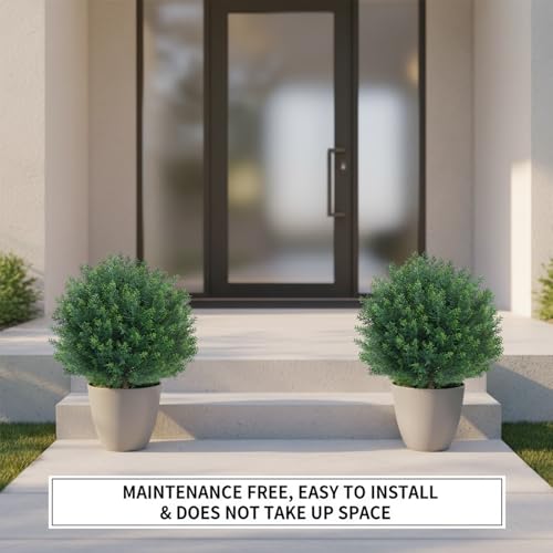 24" Artificial Topiary Boxwood Fake Plants for Indoors & Outdoors | 2 Set of Realistic Faux Cypress Trees with Ground Stakes, Cedar Shrubs for Spring Summer Porch, Patio, Garden Decor - color: Cypress