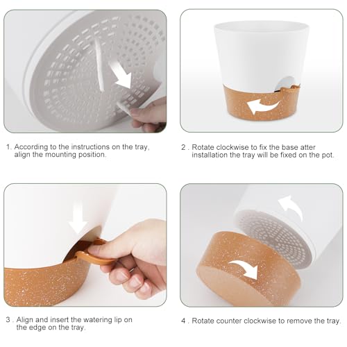 YNNICO 10 inch Plant Pots, Self-Watering Planters with Drainage Holes & Saucers for Indoor and Outdoor Plants (2-Pack,White - color: White, size: 10 inch