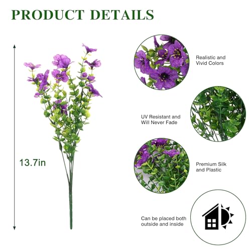 CEWOR Artificial Flowers for Outdoor Indoor, Fake Silk Daisy with Eucalyptus Leaves, Faux Flower for Garden Front Door Porch Planter Patio Home Decor (12 Bundles, Deep Purple) - color: Purple Daisy