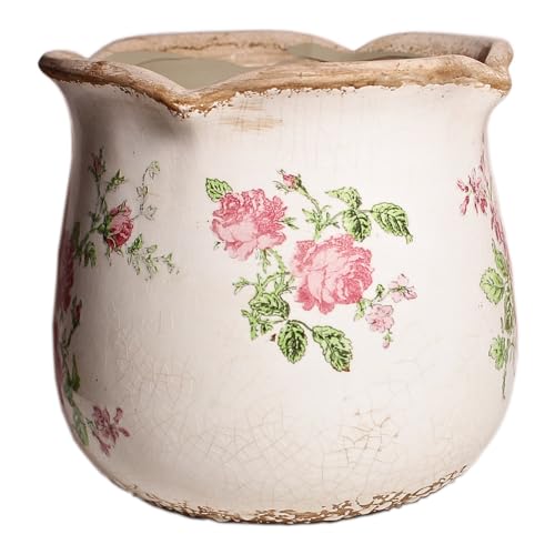 Xiaan Jiaju Shabby Chic Flower Pot, 6.11 Inch Ceramic Planter with Drainage for Indoor Plants, Vintage Ceramic Vase, Country Chic Spring Garden Home Decor, Pink Rose Floral - color: Rose Floral