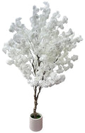 Cherry Blossom Tree 7ft, White Artificial Cherry Tree Fake White Tree for Wedding Party Home Living Room Decor - size: 4ft 10in