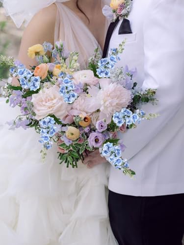 Blue Silk Flowers 6PCS Real Touch Delphinium Artificial Flowers Blue Larkspur Faux Flowers Realistic Tall Flowers for Vase Wedding Centerpieces for Tables Home Decor (Blue) - color: Real Touch Blue
