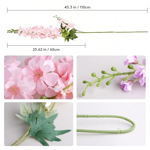 HCTCPALS Artificial Flowers for Outdoors 6 Pcs Delphinium Plant Realistic Silk Fake Flowers for UV Resistant Faux Plants Outdoor Indoor Outside Front Porch Hanging Planter Decoration-30" Pink - color: Delphinium Pink