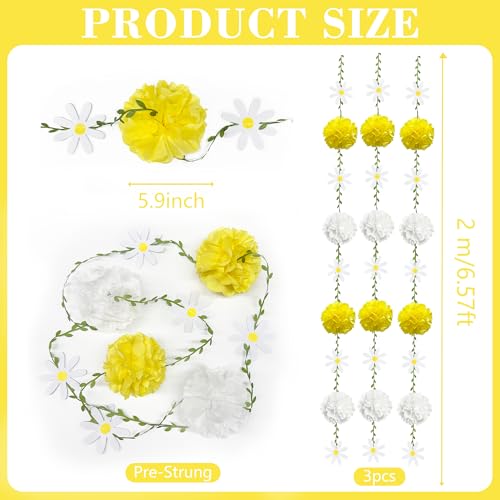 Daisy Party Decorations Yellow White Tissue Flowers Pom Pom Daisy Hanging Leaf Garland Streamer Banner for Spring Summer Themed Birthday Baby Shower Wedding Tea Party Supplies Home Garden Decor - color: Yellow White Daisy