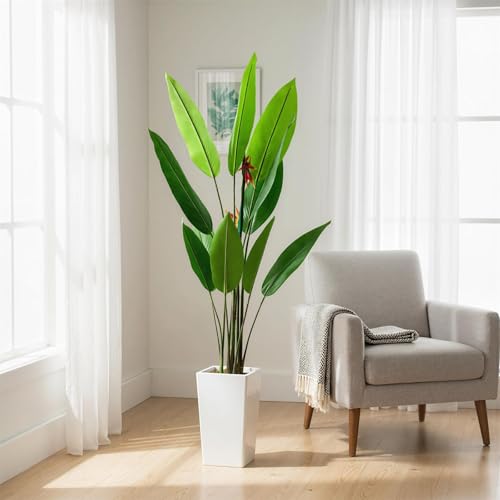 5.64 FT Artificial Paradise Bird Tree in Pot, Decorative Evergreen Faux Bird of Paradise Plant, Fake Tropical Traveler's Palm Tree, Indoor House Plants for Living Room Porch Entryway Office - size: 5ft 8in