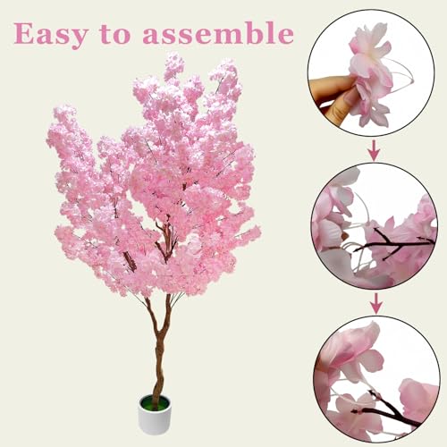 Cherry Blossom Tree 7ft, Pink Artificial Cherry Tree Fake Pink Tree for Wedding Party Home Living Room Decor - size: 6ft 11in