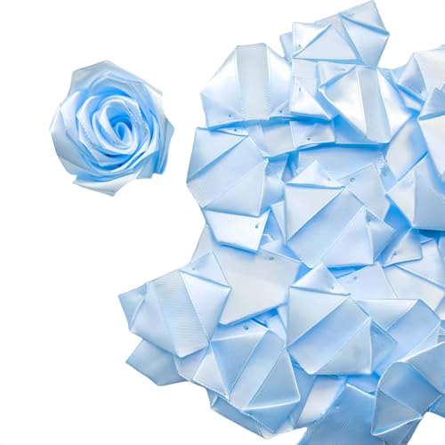 100 Count Premade Ribbon Petals for DIY Eternal Roses, Craft Your Own Forever Flower Bouquet for Wedding, Valentine's Day - color: 100 Pcs Light Blue