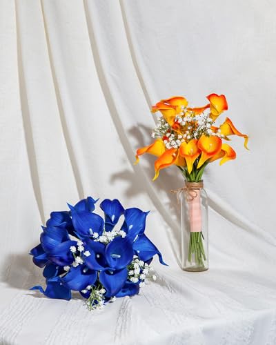 DuHouse 20Pcs Artificial Calla Lily Flower Real Touch Latex Flowers for DIY Wedding Bouquet Party Home Decor (Klein Blue) - color: Klein Blue, size: 20pcs