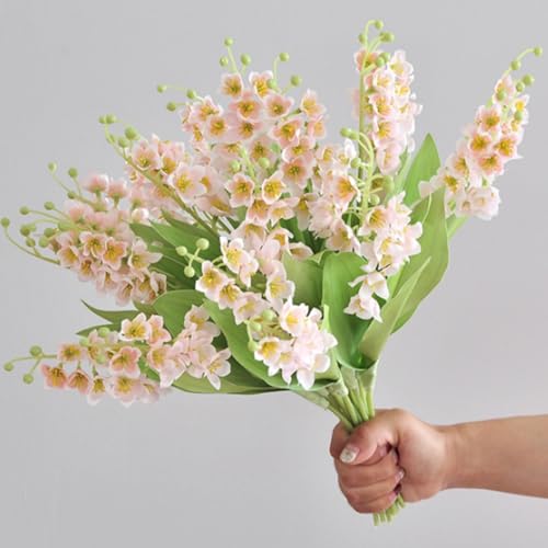 6 Branch Lily of The Valley Artificial Flowers, Lily of The Valley Plastic Flower ，Wind Chime Orchid Outdoor Bridal Wedding Bouquet for Home Garden Party Wedding Decoration (Pink) - color: Pink