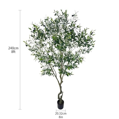8ft Artificial Olive Tree Potted Plant | Application: Large faux olive tree decor for indoor home, office and living room arrangement - size: 8ft
