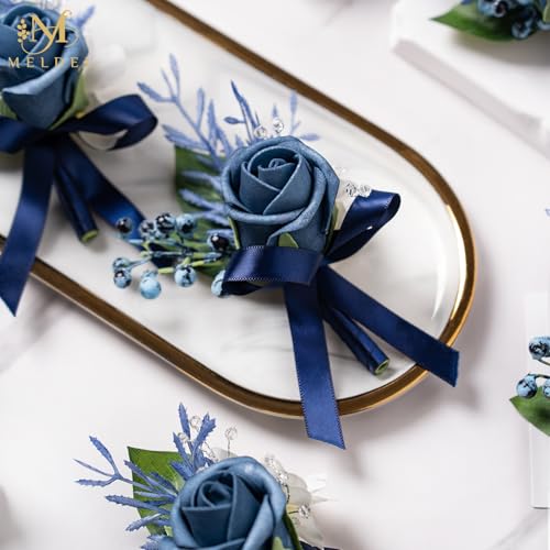 6Pcs Blue Artificial Foam Rose Boutonnieres for Men Wedding Prom | Fake Foam Rose Boutonniere for Wedding Prom Groom Groomsman Homecoming Party Ceremony Anniversary Suit Decoration - color: 6pcs Blue Boutonniere