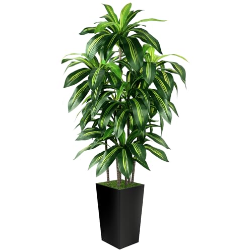 Artificial Dracaena Tree Indoor, 5FT Tall Fake Tree with Black Tall Planter, Artificial Trees Fake Yucca Potted Tree for Home Office Living Room Decor, Tall Artificial Plant for Housewarming - color: Black, size: 5ft