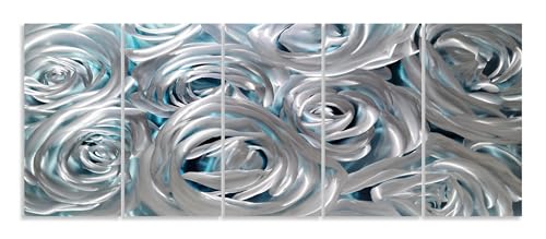 YHSKY ARTS Huge Silver Flower Metal Wall Art Hand Crafted Sculpture Set for Living Room Decor - color: Rose Art, size: 64x24IN