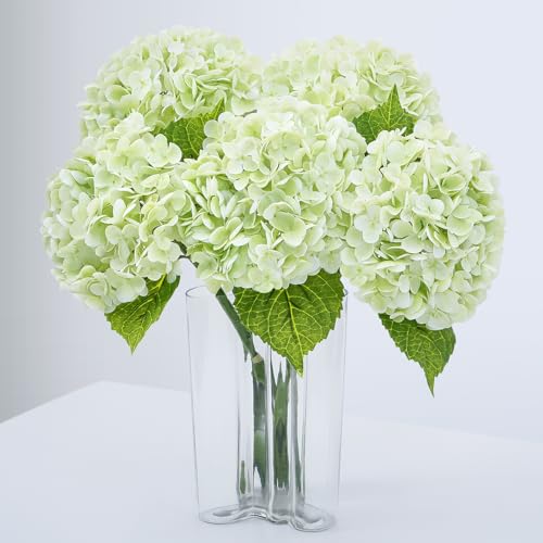 Waipfaru 21" Real Touch Green Hydrangea Artificial Flowers with Long Stem & Leaves, Full Latex Faux Hydrangea Flowers for Home Decor Party Floral Arrangements Wedding Bouquets Centerpieces, 5Pcs - color: Green, size: 5pcs