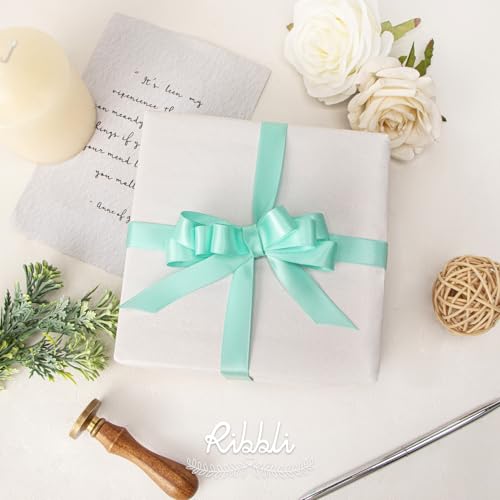 Ribbli Aqua Blue Satin Ribbon 5/8 inch x Continuous 25 Yards,Double Faced Satin Use for Craft, Gift Wrapping, Christmas Ornaments, Hair Bows, Bouquet Bows - color: Blue Aqua, size: 5/8 inch