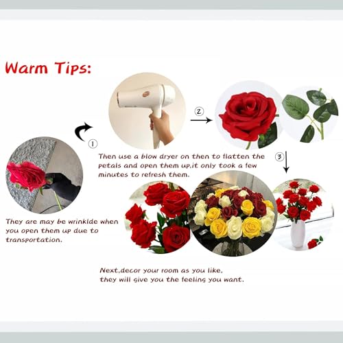 Red Fake Roses Artificial Flowers - 16 Pcs Fake Artificial Roses Silk Flowers with Stems for Home Wedding Hotel Office Centerpiece Decor - color: Red, size: 16 Pcs