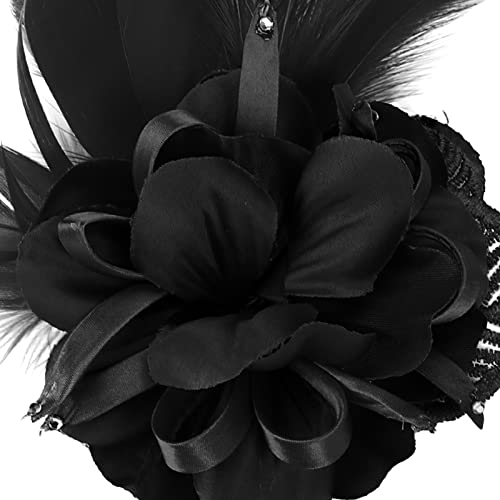 Song Qing Women's Fascinator Feather Flower Pin Brooch Corsage Bridal Hairband Derby Hat Cocktail Party Wedding - color: Black1